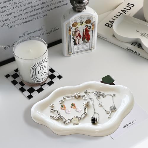 Ceramic Jewelry Dish for Women, Jewelry Tray Trinket Dish, Irregular Cloud Shape Ceramic Plate, Watch Keys Tray Ring Dish Holder for Mother's Day/Christmas/Thanksgiving/Birthday Gift(White) - Image 4