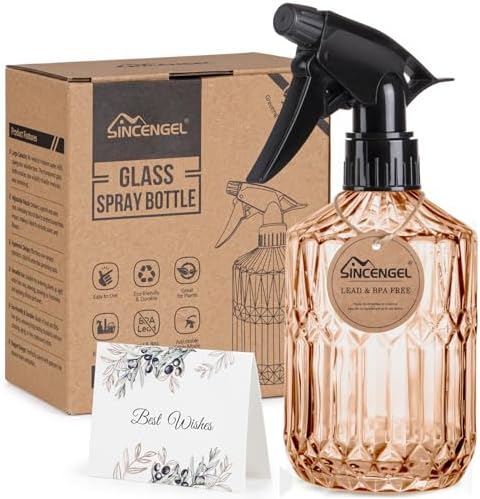 Glass Plant Spray Bottle, 13.5 oz small plant mister, Leak Proof Fine Mist Watering can with Adjustable Nozzle for Indoor Plants Lover, Gardening, Hair, Cleaning Solutions (Orange) by Sincengel