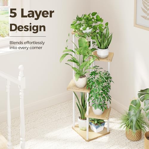 Bamworld White Plant Stand 5 Tier Corner Plant Shelf for Indoor Plants - Image 4