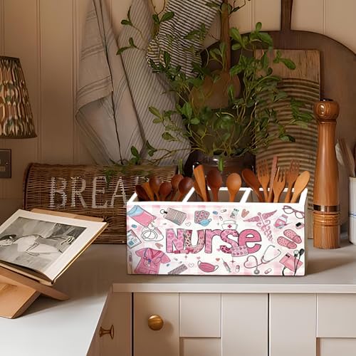 Pink Nurse Pen Holder, Nurses Appreciation Gifts Pencil Holder for Desk, Nurse Office Decor, Nursing Nurses Gifts for Women Wooden Box Sign Decorations for Office Desk Tabletop - Image 6