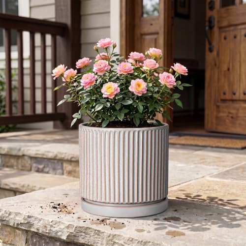 10 Inch Planter, Ceramic Plant Pots, Round Pots for Plants, Grey - Image 7