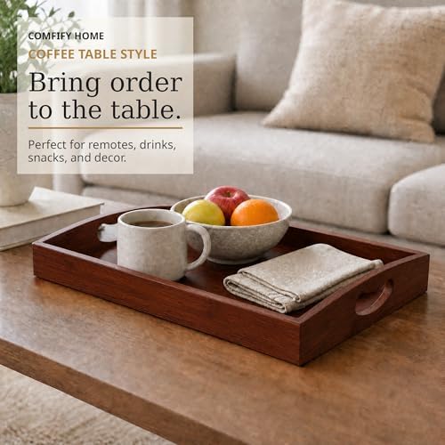 Comfify Dark Brown Bamboo Serving Trays Set of 3 – Nesting Ottoman Trays - Image 5