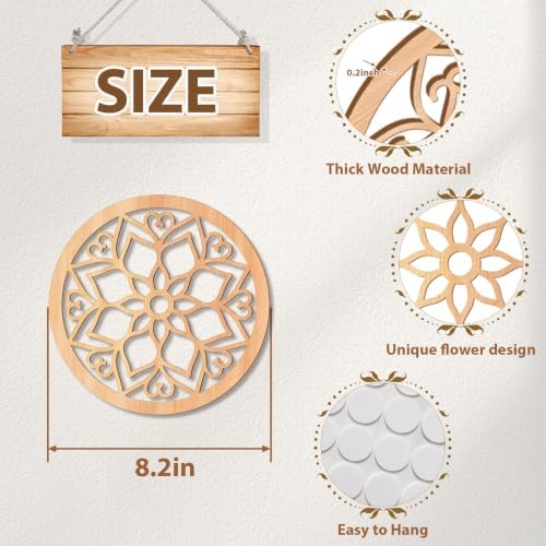 KOYILTD 4 Pcs Thicken Wooden Wall Art Rustic Farmhouse Flower Wall Art - Image 3