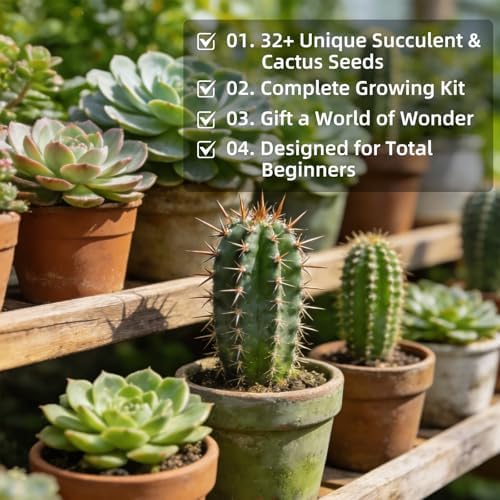 Succulent & Cactus Seed Kit for Planting, Premium Cactus & Succulent Starter Kit: 4 Growing Pot, Markers, Seeds Mix, Soil - Beginner Indoor Cacti Kit – House Plant - Men Women DIY Gift Kits - Image 5