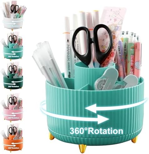 Cayxenful Pencil Holder For Desk,5 Slots 360°Degree Rotating Desk Organizers And Accessories,Desktop Storage Stationery Supplies Organizer, Cute Pencil Cup Pot For Office, School, Home (C-Blue) by Cayxenful