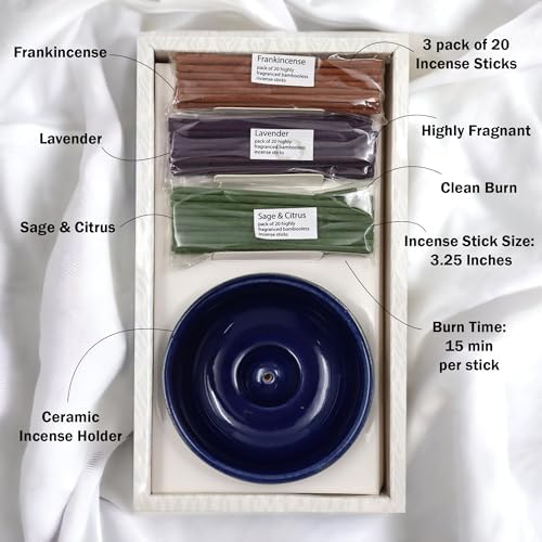 Hosley Incense Gift Set 6-Pack - Includes 60 Incense Sticks & Ceramic Holder - Ideal Bathroom Set for Meditation, Spa, or Relaxing Atmosphere - Image 7