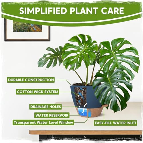 Self-Watering Pots for Indoor Plants with Visible Water Window,5/6/6.5/8/10 Inch Outdoor Flower Pots with Drainage Holes & Reservoir for Patio, Home Decor (Blue) - Image 4