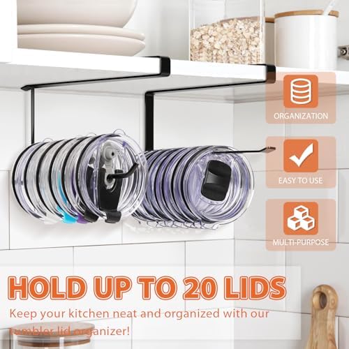 2 Pack Tumbler Lid Organizer, Versatile Storage Holds 20 Lids, Round&Flat - Image 2