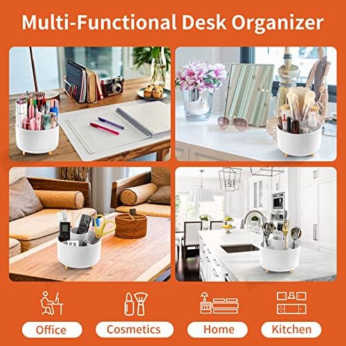 Desk Pencil Pen Holder, 5 Slots 360°Degree Rotating Pen Organizers for Desk, Desktop Storage Stationery Supplies Organizer, Cute Pencil Cup Pot for Office, School, Home, Art Supply, White - Image 5