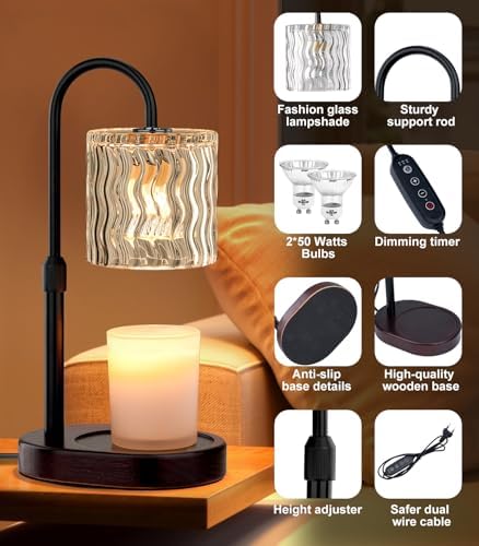 Candle Warmer Lamp Electric: Dimmable Timer Candles Warming Lamps - Height Adjustable Burner Jar - No Flame Scented Melts Wax - All Candle Jars Table Light Home Decor - Image 2