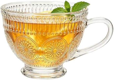 Glass Tea Mugs with Handle,13OZ Clear Cup for Breakfast Cereal Coffee Milk by Beautifulhomehappylife