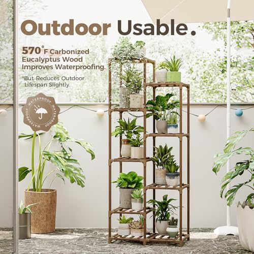Bamworld Plant Stand Indoor Outdoor 9 Tier Tall Large Wood Plant Shelf - Image 4