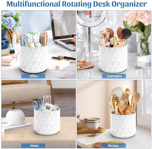 minimaliving Desk Organizer,Sparkling Diamond-like Pen Holder for Desk 360°Rotating Office Accessories,Pencil Cup with 5 Compartments Storage Box Caddy for Office,School,Home,Art Supply(White) - Image 3