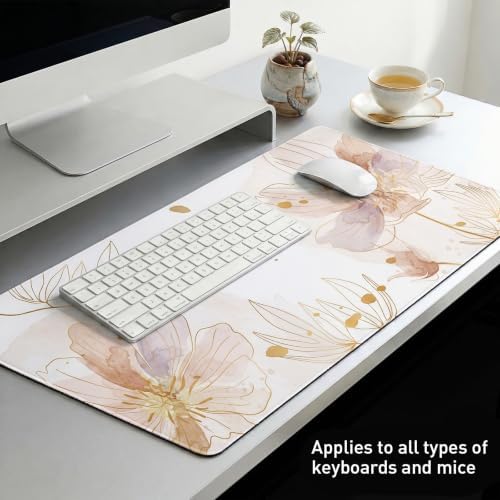Gold Desk Mat, Aesthetic Floral Large Mouse Pad, 35.4 x 15.7 Inch XXL Keyboard Mat Non-Slip Waterproof Desk Pad, Full Desk Protector for Women Office Home (Champagne) - Image 6