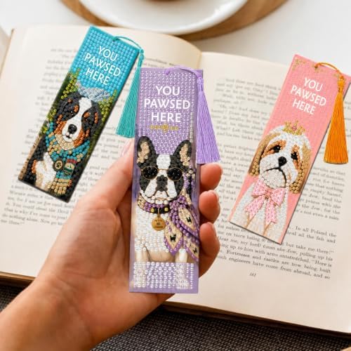 Puraikcmi 6 PCS 5D DIY Diamond Art Bookmarks Kit Diamond Paintings Bookmarks Kits with Tassels Acrylic, Rhinestone Crafts Gift Set for Book Lovers Beginners & Adults (Dogs) - Image 6