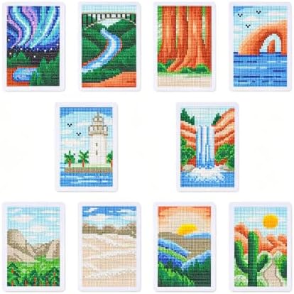 Apomelo 10pcs Small Diamond Art Scenic‌ Landscape, Round Drill Small Diamond Art Kits for Adults Beginners, MIni Diamond Art for Home Wall Desktop Decor, 6X8 inches by Apomelo