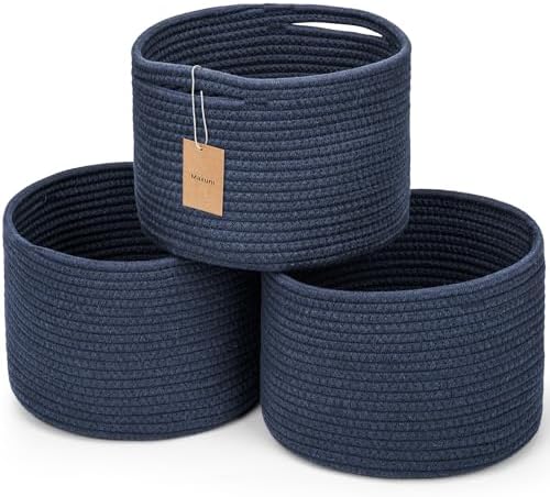 3 Pack Small Rope Storage Baskets, 9.82×9.82×7.1", Navy Blue by MaxuniTechLife