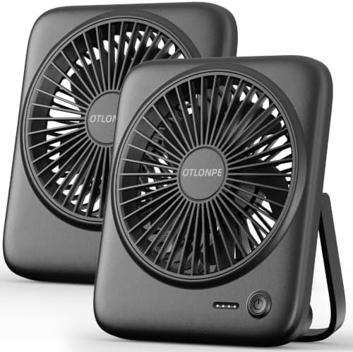 Otlonpe Personal Portable Desk Fan 2 Pack, 4000mAh Small Rechargeable Portable Fan Battery Operated & USB Powered for Travel Sleeping Bedroom Office Home Table, Cordless, Quiet, 4-Speed, 6.5 Inch by OTLONPE