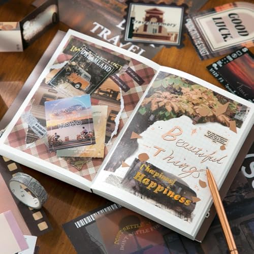 ATIRAMANIYA 346pcs Vintage Scrapbook Kit Aesthetic Junk Journal Set with Stickers, Washi Tape, A6 Notebook & Decorative Paper, All-in-One Scrapbook Kit Stationery (Time Traveler) - Image 6