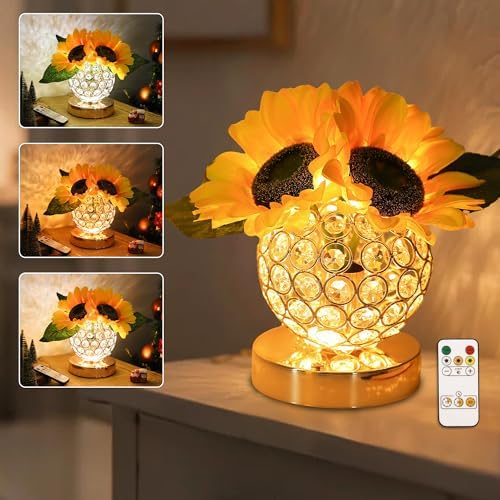 Sunflower Flower Lamp for Women Gifts, 3 Color Dimmable Night Light, Rechargeable Cordless Touch Table Lamp for Womens Mom Wife Friends Girlfriend Her Gifts, Perfect for Bedroom Bar Coffee Shop - Image 2