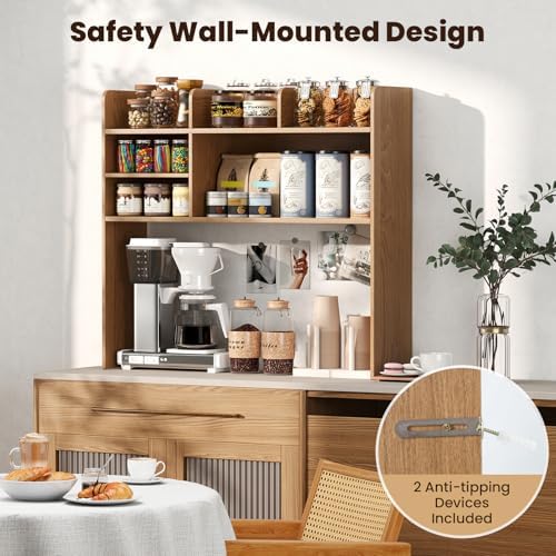 Giantex Desktop Bookshelf, 37" Desk Hutch Dorm for Computer Up to 32 Inch, Countertop Hutch w/6 Storage Shelves, 3-Tier Desktop Organizer Display Rack, Wood Desk Shelf for Home Office (Natural) - Image 5