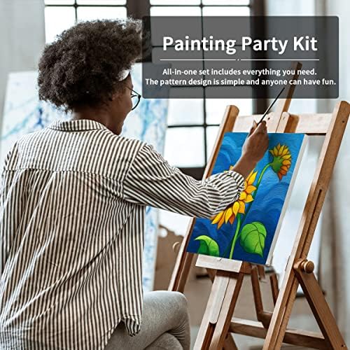 VOCHIC Canvas Painting Kit, 8x10 Pre Drawn Sunflower Art, 8 Acrylic Colors, 3 Brushes, Pallet, Adult Party Supplies - Image 4