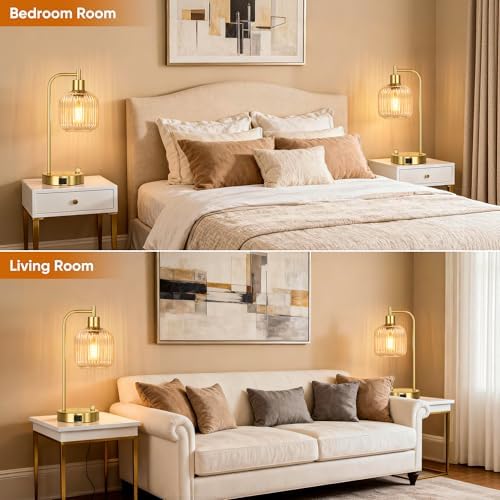 Clear Glass Table Lamps Set of 2, Dimmable Bedside Lamps for Living Room - Image 7