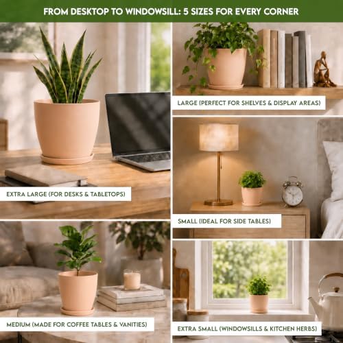 Plant Pots Indoor with Drainage, 5 Pack Multi-Size Planters Set, Pink - Image 3