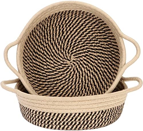 Sea Team 2-Pack Compact Woven Cotton Rope Storage Baskets, Mottled Flaxen by SeaTeam