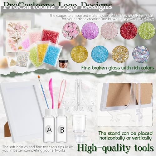 Novabright DIY Dried Flower Crushed Glass Art Kit for Adults Beginners, Sea Glass Mosaic Resin Craft Set for Home Decor, Wedding Gifts Handmade Boho Home Bedroom Office Bookshelf Table Decoration - Image 3