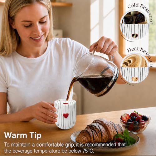 Ceramic Coffee Mug with Sip Hole, 12oz Striped Coffee Cup - Image 2