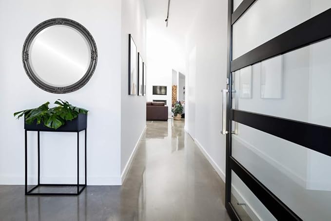 OVALCREST Round Beveled Wall Mirror for Home Decor - Jefferson Style - Matte Black - 20x20 Outside Dimensions
