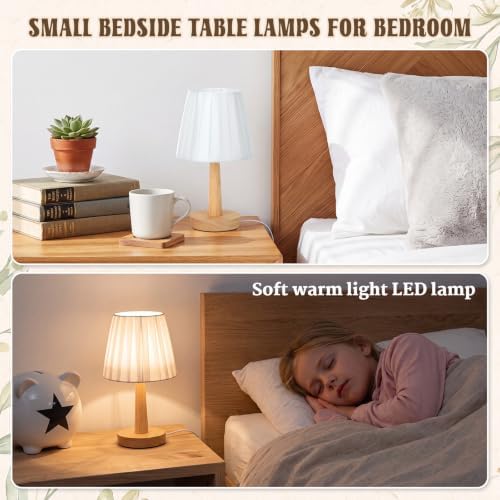 Gerrii 4 Pack Small Bedside Table Lamps, Pleated Shade, Wood Base - Image 4