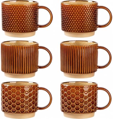 GBhome 12 OZ Stackable Coffee Mugs Set of 6, Ceramic Coffee Cups Set by GBhome