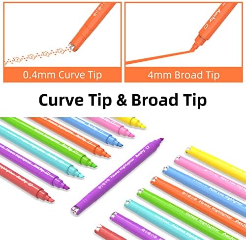 AECHY Dual Tip Curve Highlighter Pens,6 Pattern Roller & 8 Chisel Tip Pens - Image 2