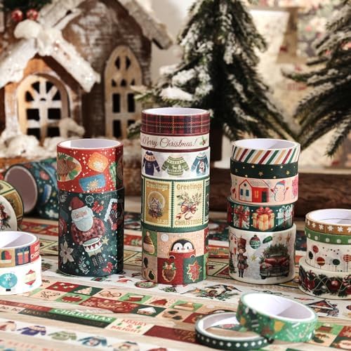 25 Rolls Christmas Gift Washi Tape Set, Festivals New Year Decorative Tapes for Scrapbooking, Junk Journal supplies, DIY Crafts Gift, Party Decorations, Bullet Journaling, 5-50mm Wide 9.84ft long/Roll - Image 2