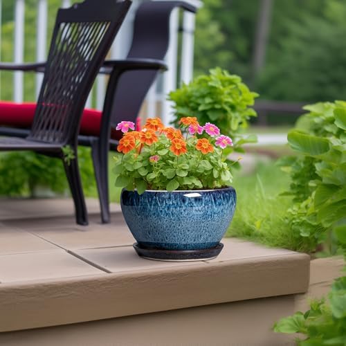 Ceramicfor Ceramic Pots for Plants - 9 Inch Plant Pot Indoor with Drainage Hole and Saucer, Ceramic Planters for Outdoor Plants, Round Modern Flower Pot, Housewarming Gifts, Home Decor, Blue - Image 3