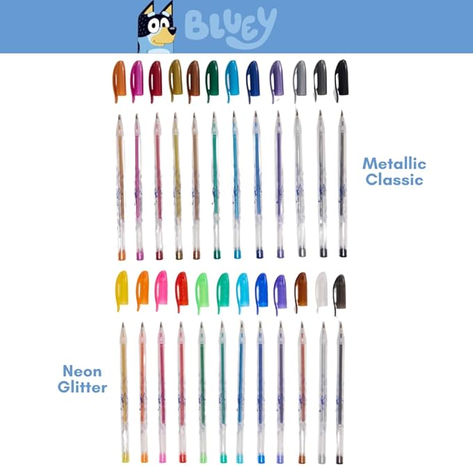 Innovative Designs Bluey Gel Pens Set for Kids, 24 Pack with Glitter Gel Pens, Cute Pens for Boys and Girls