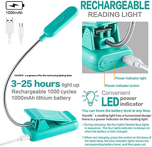 VAVOFO Clip On Rechargeable Reading Light, 7 LEDs with 3 Colortemperature 9 Brightness Levels Book Lights for Reading in Bed with Power Indicator for Bookworms (Blue 2-Pack) - Image 3