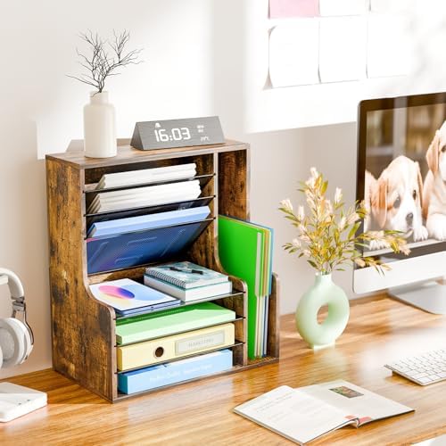 Simple Trending 7- Tier Desk File Organizer, Paper Organizer, Rustic Brown - Image 2