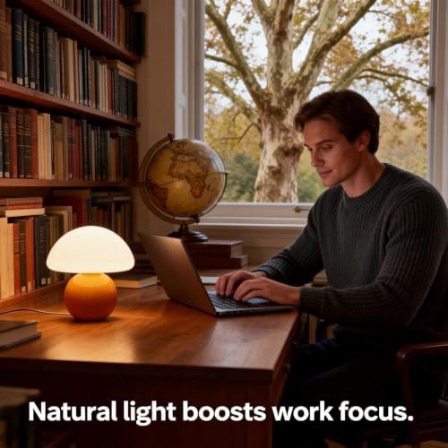 3-Way Dimmable Orange Mushroom Lamp - Plug Powered Small Desk Table Lamp with Dimmable Ambient, Night Light for Bedroom, Office,Nursery,Home Living Room Decor, Gift for Kids Teens & Adults（Orange） - Image 5