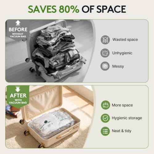 9+3 Packs Vacuum Bags for Travel with Rechargeable Pump, 3 Sizes Heavy Duty Vacuum Seal Bags for Clothing, Compression Vacuum Travel Bags for Luggage, Vacuum Packing Bags for Closet Organization - Image 2