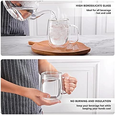 CNGLASS Glass Coffee Mugs 12oz,Double Wall Insulated Mug Set with Handle,Clear Glass Espresso Mugs for Latte,Cappuccino,Tea Bag,Hot and Cold Beverages,Set of 2 - Image 4