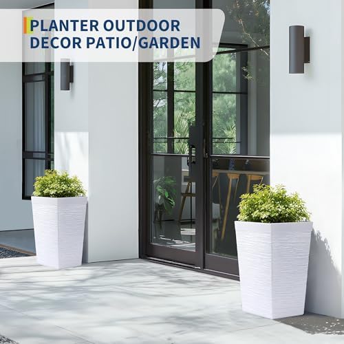 Garvee 16" Tall Planters Set of 2, Self Watering Tall Planters, Outdoor＆Indoor Planter Pots, High Front Porch Planters Pots with Drainage Holes＆Water Level Monitor, White - Image 7