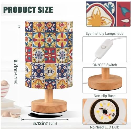 Fustylead Mexican Spanish Style Colorful Tile Pattern Bedside Table Lamps with USB Port for Bedroom Lamp Accent Table Lamp Small Nightstand Lamp Sturdy Linen Shade Decorative Lamps for Kids|Dorm|Home - Image 4