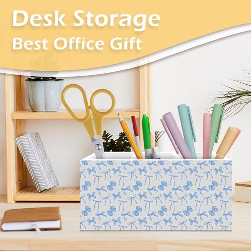 Blue Coquette Bow Pen Pencil Holder, Blue Bow Classroom Decor, Preppy Coquette Aesthetic Wooden Pen Pencil Organizer for Girly Girls Room Dorm Bedroom Playroom Office Desk Decor - Image 2