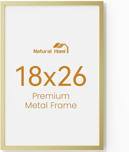 18x26 Aluminum Metal Picture Frame,Tempered Glass Gold Photo Frame 18x26 for Family Photo,Posters,Art,Document to Wall Mount Horizontally or Vertically
