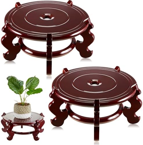 Geetery 2 Pcs 4–12 in Oriental Wooden Plant Stand Indoor Vase Stand, 12 in by Geetery