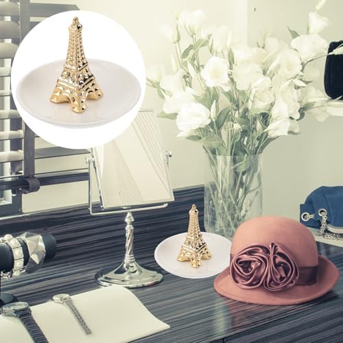 DOITOOL Eiffel Tower Jewelry Tray Ceramic Necklace Storage Tray Ring Holder for Earrings Keys Vanity Table Desktop Ornament 4.48 X 4.48 X 3.54 in - Image 3