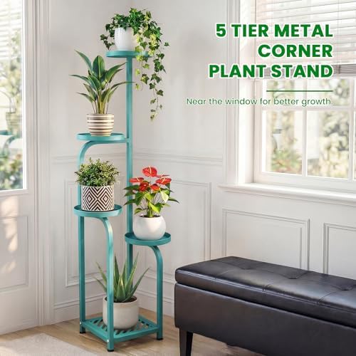 TOSKING Tall 5-Tier Square Meta Plant Stand Indoor Outdoor, Anti-Tip, Blue - Image 5